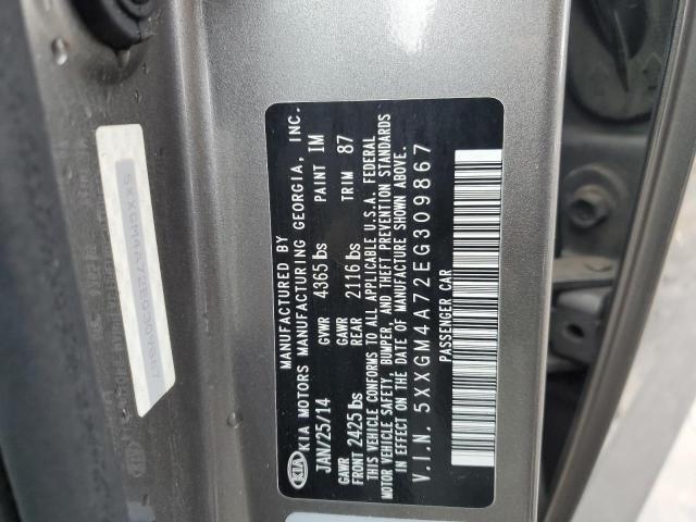 5XXGM4A72EG309867 - 2014 KIA OPTIMA LX GRAY photo 12