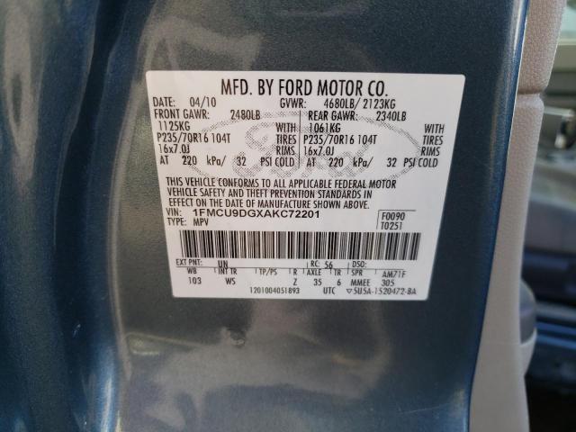 1FMCU9DGXAKC72201 - 2010 FORD ESCAPE XLT BLUE photo 12