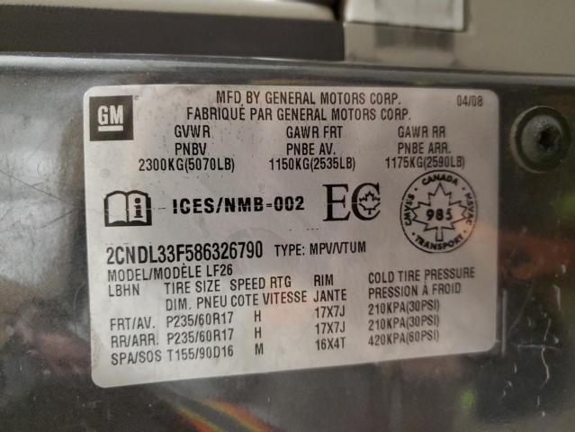 2CNDL33F586326790 - 2008 CHEVROLET EQUINOX LT GRAY photo 14