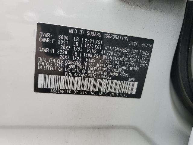 4S4WMAPD7K3400499 - 2019 SUBARU ASCENT LIMITED WHITE photo 12