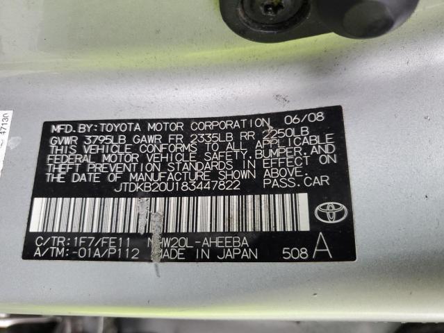 JTDKB20U183447822 - 2008 TOYOTA PRIUS SILVER photo 12