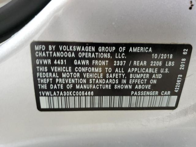1VWLA7A30KC005466 - 2019 VOLKSWAGEN PASSAT WOLFSBURG 银色 照片 12
