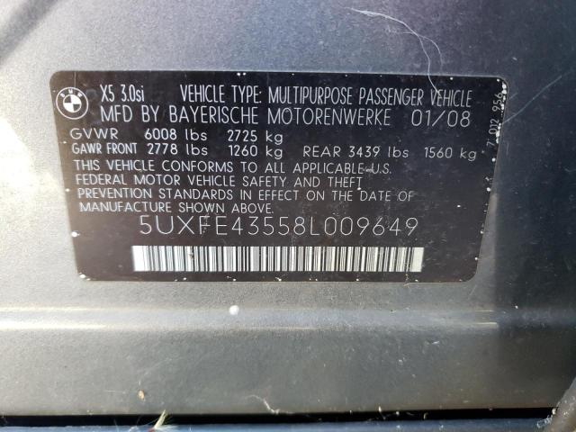 5UXFE43558L009649 - 2008 BMW X5 3.0I GRAY photo 13