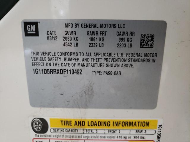 1G11D5RRXDF110492 - 2013 CHEVROLET MALIBU 1LT Ağ foto 12