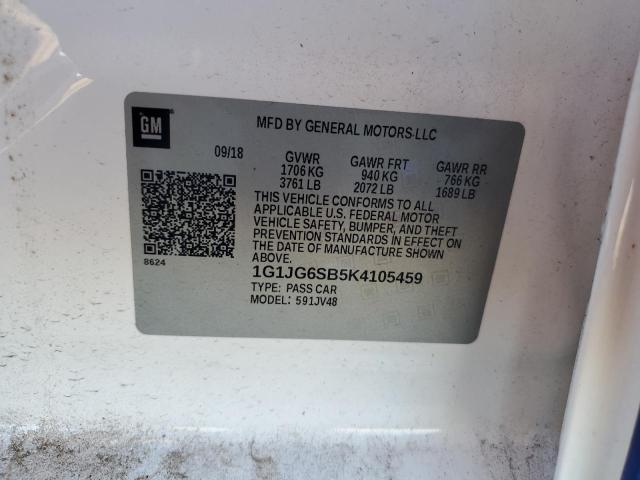 1G1JG6SB5K4105459 - 2019 CHEVROLET SONIC WHITE photo 12