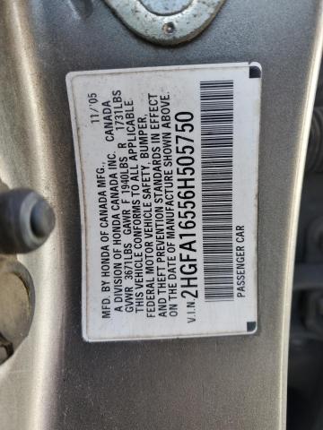 2HGFA16556H505750 - 2006 HONDA CIVIC LX GRAY photo 12