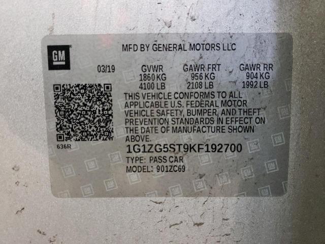 1G1ZG5ST9KF192700 - 2019 CHEVROLET MALIBU RS 灰色 照片 12