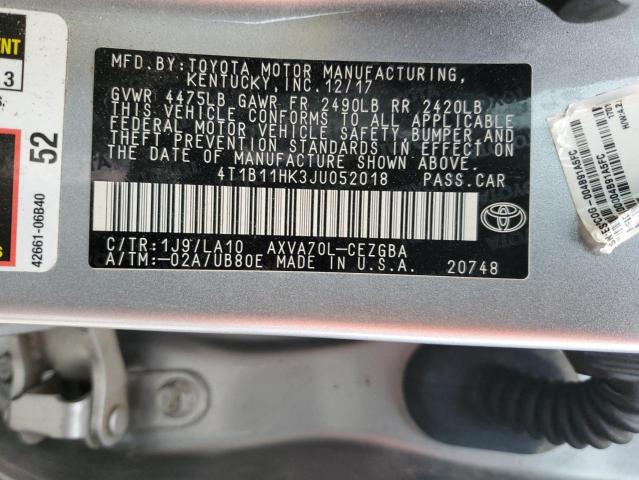 4T1B11HK3JU052018 - 2018 TOYOTA CAMRY L SILVER photo 13