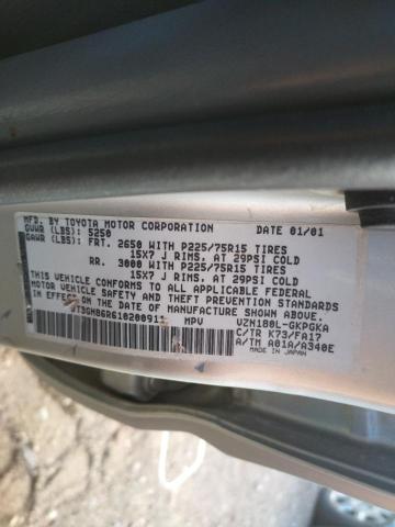 JT3GN86R610200911 - 2001 TOYOTA 4RUNNER SR5 GRAY photo 12