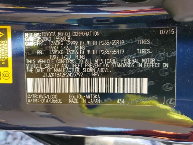 JTJZK1BA2F2425792 - 2015 LEXUS RX 350 BLUE photo 13