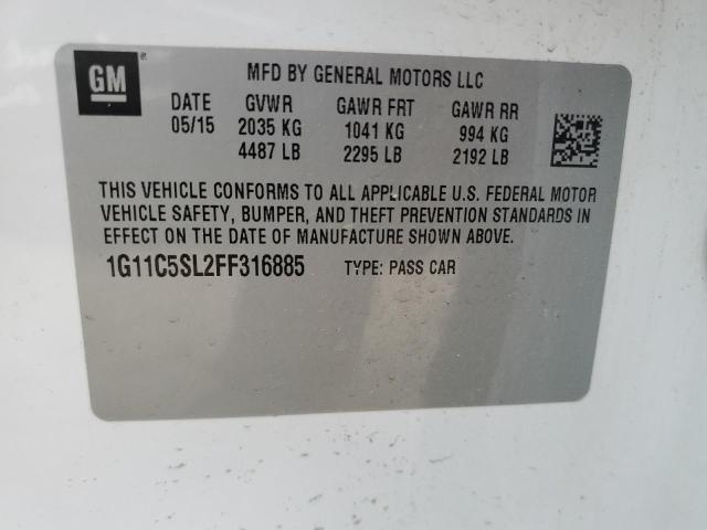 1G11C5SL2FF316885 - 2015 CHEVROLET MALIBU 1LT 白色 照片 12