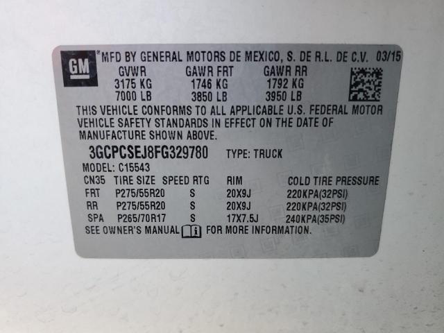 3GCPCSEJ8FG329780 - 2015 CHEVROLET SILVERADO C1500 LTZ WHITE photo 12