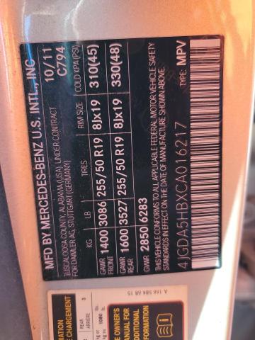 4JGDA5HBXCA016217 - 2012 MERCEDES-BENZ ML 350 4MATIC SILVER photo 12