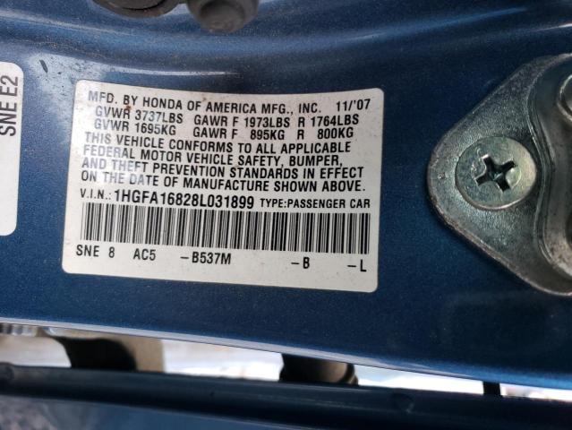 1HGFA16828L031899 - 2008 HONDA CIVIC EX BLUE photo 12