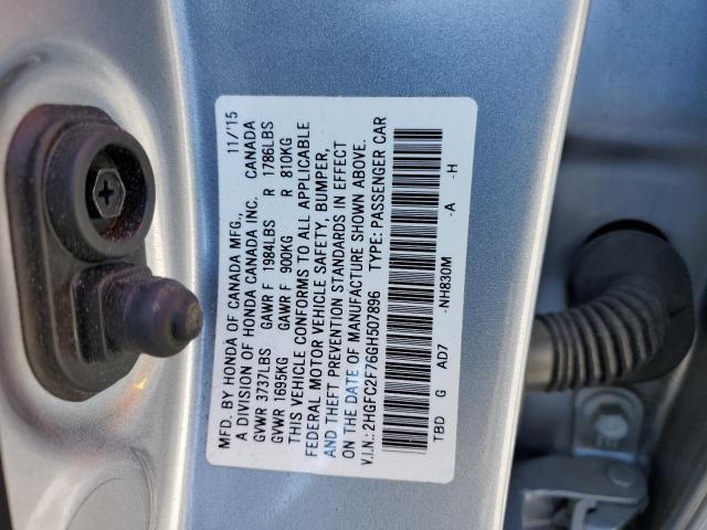 2HGFC2F76GH507896 - 2016 HONDA CIVIC EX SILVER photo 12