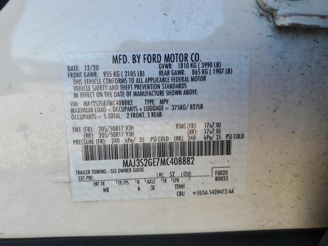 MAJ3S2GE7MC408882 - 2021 FORD ECOSPORT SE 白色 照片 13