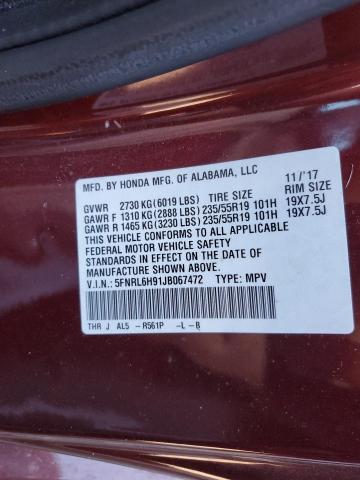 5FNRL6H91JB067472 - 2018 HONDA ODYSSEY ELITE MAROON photo 13