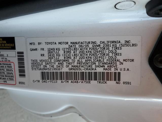 5TETU62NX5Z139167 - 2005 TOYOTA TACOMA PRERUNNER ACCESS CAB WHITE photo 13
