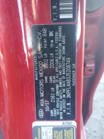 3KPFL4A83JE208749 - 2018 KIA FORTE EX RED photo 12