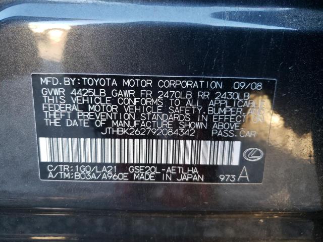 JTHBK262792084342 - 2009 LEXUS IS 250 CHARCOAL photo 12