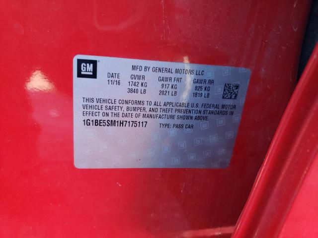 1G1BE5SM1H7175117 - 2017 CHEVROLET CRUZE LT RED photo 12