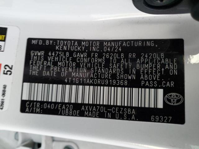4T1G11AK0RU919368 - 2024 TOYOTA CAMRY SE NIGHT SHADE WHITE photo 13