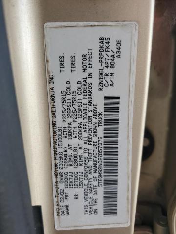 5TEGM92N02Z057379 - 2002 TOYOTA TACOMA DOUBLE CAB PRERUNNER GOLD photo 12