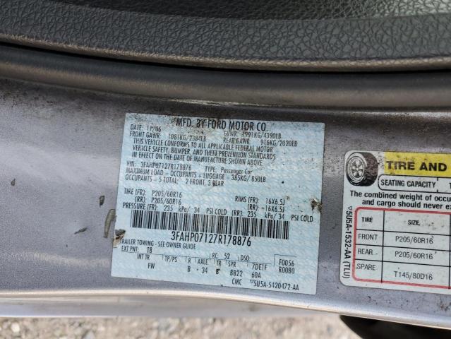 3FAHP07127R178876 - 2007 FORD FUSION SE SILVER photo 12