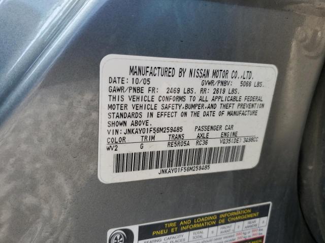 JNKAY01F56M259485 - 2006 INFINITI M35 BASE GRAY photo 12