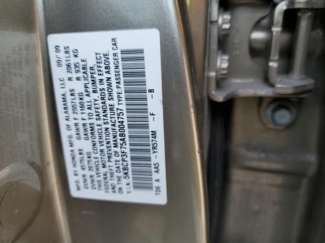 5KBCP3F75AB004757 - 2010 HONDA ACCORD EX TAN photo 12