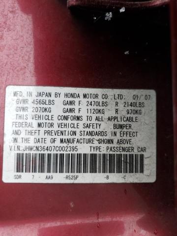 JHMCN36407C002395 - 2007 HONDA ACCORD HYBRID RED photo 12