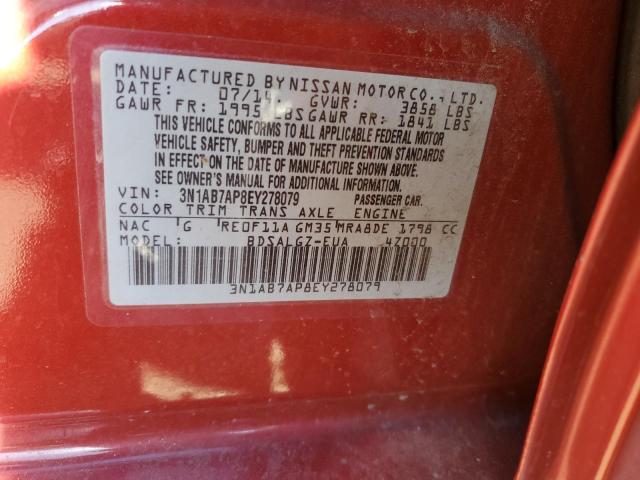 3N1AB7AP8EY278079 - 2014 NISSAN SENTRA S RED photo 12