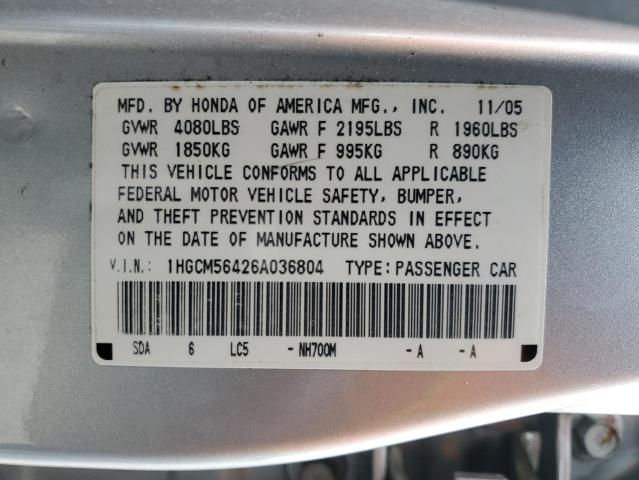 1HGCM56426A036804 - 2006 HONDA ACCORD LX SILVER photo 12