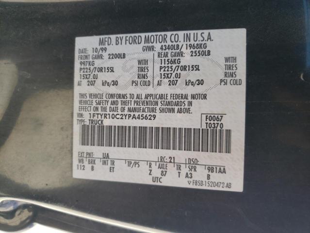 1FTYR10C2YPA45629 - 2000 FORD RANGER BLACK photo 12