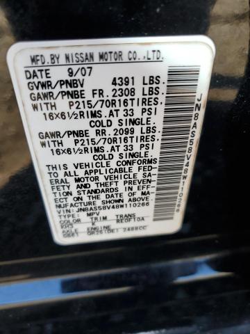 JN8AS58V48W110266 - 2008 NISSAN ROGUE S BLACK photo 12