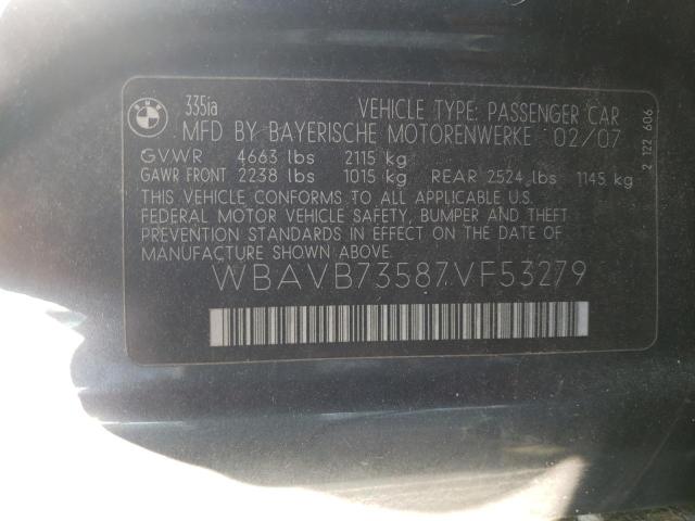 WBAVB73587VF53279 - 2007 BMW 335 I GRAY photo 12