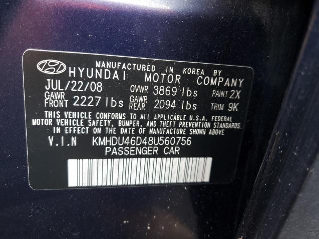 KMHDU46D48U560756 - 2008 HYUNDAI ELANTRA GLS BLUE photo 12