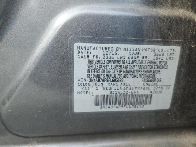 3N1AB7AP9FL695693 - 2015 NISSAN SENTRA S GRAY photo 13