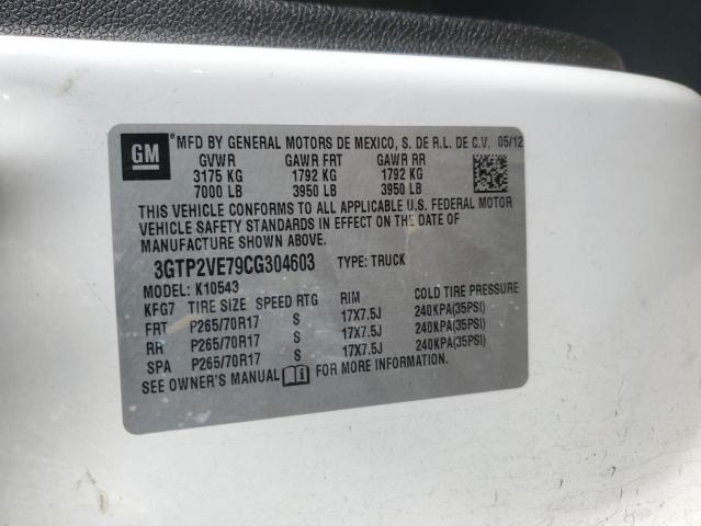 3GTP2VE79CG304603 - 2012 GMC SIERRA K1500 SLE WHITE photo 12