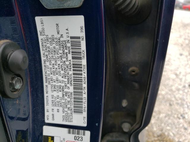 5TEJU62N77Z375396 - 2007 TOYOTA TACOMA DOUBLE CAB PRERUNNER BLUE photo 12