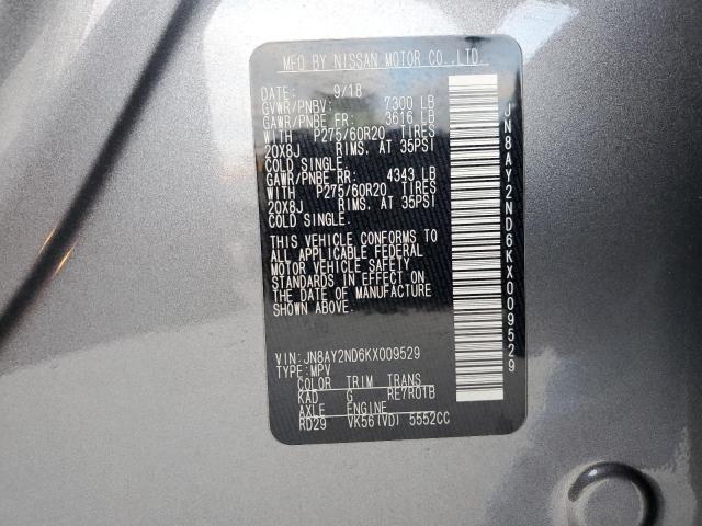 JN8AY2ND6KX009529 - 2019 NISSAN ARMADA SV GRAY photo 13