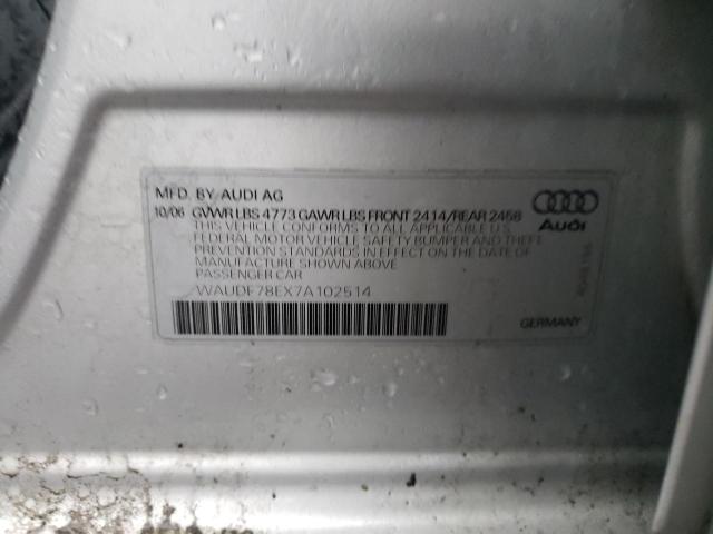 WAUDF78EX7A102514 - 2007 AUDI A4 2.0T QUATTRO SILVER photo 12