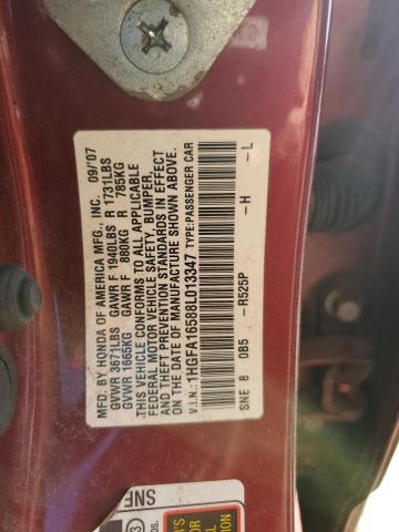 1HGFA16588L013347 - 2008 HONDA CIVIC LX MAROON photo 12