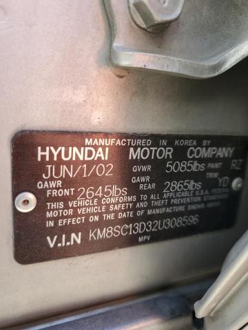 KM8SC13D32U308596 - 2002 HYUNDAI SANTA FE GLS SILVER photo 13