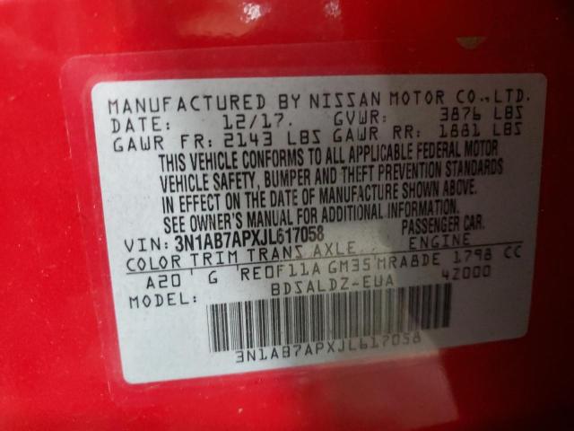 3N1AB7APXJL617058 - 2018 NISSAN SENTRA S RED photo 13