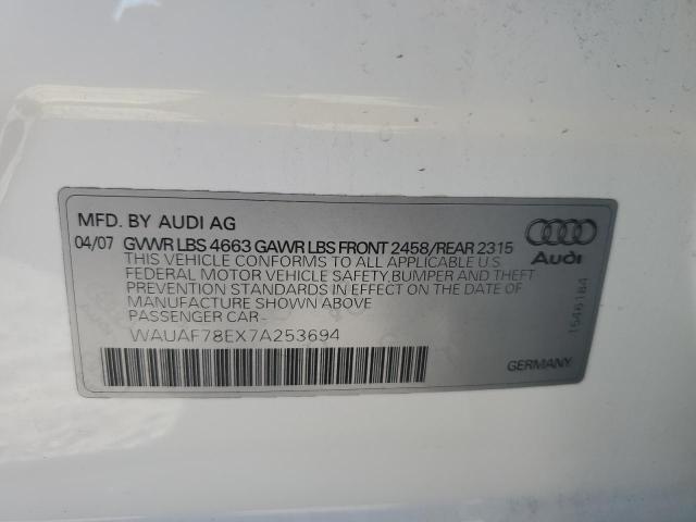 WAUAF78EX7A253694 - 2007 AUDI A4 2 WHITE photo 12