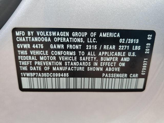 1VWBP7A35DC099485 - 2013 VOLKSWAGEN PASSAT SE SILVER photo 13