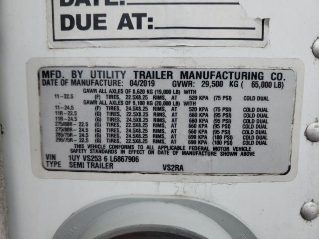 1UYVS2536L6867906 - 2020 UTILITY TRAILER WHITE photo 10