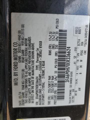 3FA6P0H70ER336624 - 2014 FORD FUSION SE BLACK photo 12