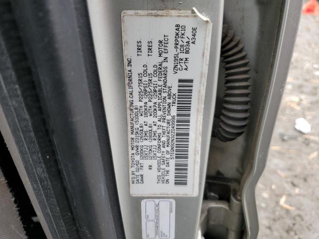 5TEGN92N32Z049998 - 2002 TOYOTA TACOMA DOUBLE CAB PRERUNNER BEIGE photo 12
